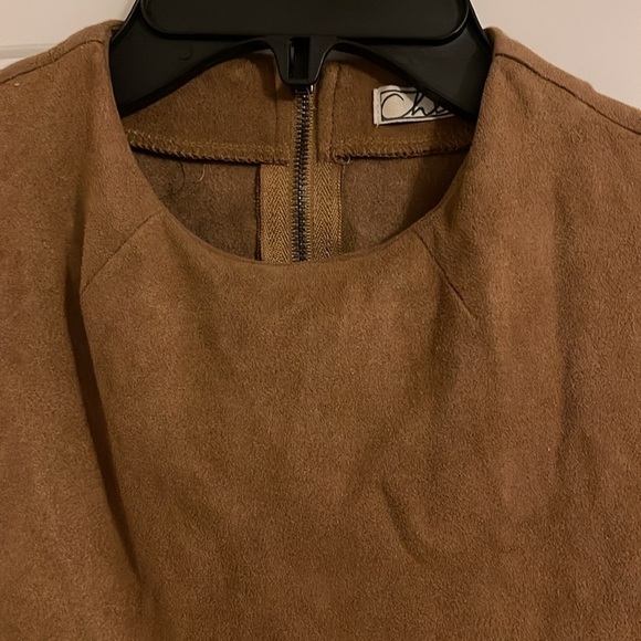 Chloe K Tan Faux Suede Leather Dress Size Medium short zipper at back of neck - Picture 2 of 11